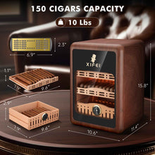 Load image into Gallery viewer, XIFEI Cigar Humidor Cabinet Holds Up to 150 Cigars, LED Lighting Desktop Humidor with Spanish Cedar Wood Shelves, Hygrometer & Humidifier