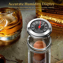 Load image into Gallery viewer, XIFEI Cigar Flavoring Humidor Tube, Self-Standing Dual-Chamber Borosilicate Glass Tube with Hygrometer, Portable Cigar Flavor Infuser Case for Cigar Enthusiasts