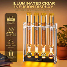 Load image into Gallery viewer, VALLUME Cigar Flavoring Tube Set with LED Light Base, 4 Glass Cigar Tubes & Glass Balls, Acrylic Display Stand, Cigar Humidor Gift Set for Flavor Aging