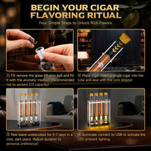 Load image into Gallery viewer, VALLUME Cigar Flavoring Tube Set with LED Light Base, 4 Glass Cigar Tubes & Glass Balls, Acrylic Display Stand, Cigar Humidor Gift Set for Flavor Aging
