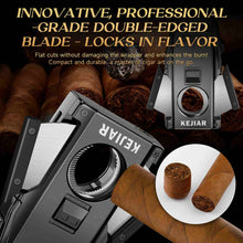 Load image into Gallery viewer, KEJIAR 4-in-1 Cigar Lighter, 2 Jet Flame Refillable Butane Torch Lighter, Built-in Punch, Guillotine Cigar Cutter, Cigar Stand