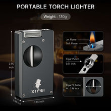 Load image into Gallery viewer, XIFEI 3-in-1 Cigar Pipe Lighter, Soft & Jet Flame, Windproof Adjustable Butane Lighter with Cigar V Cutter & Punch, Personalized Gift for Christmas, Birthdays, or Football Fans