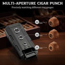 Load image into Gallery viewer, KEJIAR 4-in-1 Cigar Lighter, 2 Jet Flame Refillable Butane Torch Lighter, 3-Size Cigar Punch Cutter, Nubber & Stand, Ideal Gift for Men