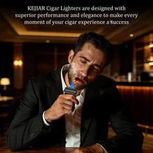 Load image into Gallery viewer, KEJIAR 4-in-1 Cigar Lighter, 2 Jet Flame Refillable Butane Torch Lighter, 3-Size Cigar Punch Cutter, Nubber & Stand, Ideal Gift for Men