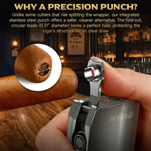 Load image into Gallery viewer, FANKAI 3-in-1 Cigar Lighter, 2 Jet Flame Torch Lighter with Scissors Cutter and Punch, Refillable Windproof Butane Lighter with Fuel Window
