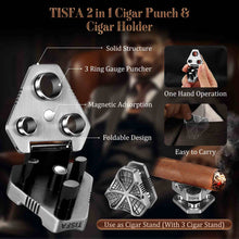 Load image into Gallery viewer, TISFA Cigar Punch with Cigar Stand, 3 Sizes Cigar Punch Cutter, Metal Cigar Hole Punch