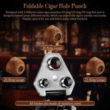 Load image into Gallery viewer, TISFA Cigar Punch with Cigar Stand, 3 Sizes Cigar Punch Cutter, Metal Cigar Hole Punch