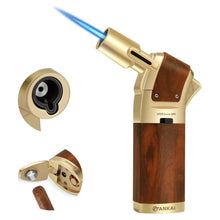 Load image into Gallery viewer, FANKAI Cigar Torch Lighter with Punch, Kitchen Cooking Torch Lighter with Locking Mechanism, Wood Grain Butane Torch Lighter