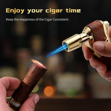 Load image into Gallery viewer, FANKAI Cigar Torch Lighter with Punch, Kitchen Cooking Torch Lighter with Locking Mechanism, Wood Grain Butane Torch Lighter