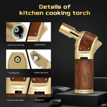 Load image into Gallery viewer, FANKAI Cigar Torch Lighter with Punch, Kitchen Cooking Torch Lighter with Locking Mechanism, Wood Grain Butane Torch Lighter