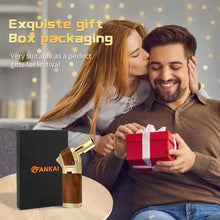 Load image into Gallery viewer, FANKAI Cigar Torch Lighter with Punch, Kitchen Cooking Torch Lighter with Locking Mechanism, Wood Grain Butane Torch Lighter