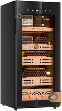 Load image into Gallery viewer, FANKAI 105L Electric Humidor Cabinet Holds Up to 900 Cigars, Variable Humidity and Temperature Controls, Digital Touch Screen, Fingerprint Safty Lock, 4 Removable Cedar Wood Drawer Shelves