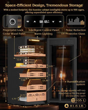 Load image into Gallery viewer, FANKAI 105L Electric Humidor Cabinet Holds Up to 900 Cigars, Variable Humidity and Temperature Controls, Digital Touch Screen, Fingerprint Safty Lock, 4 Removable Cedar Wood Drawer Shelves