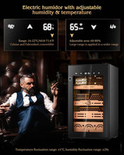 Load image into Gallery viewer, FANKAI 75L Electric Humidor Cabinet Holds Up to 600 Cigars, Variable Humidity and Temperature Controls, Digital Touch Screen, Fingerprint Safty Lock, 3 Removable Cedar Wood Drawer Shelves