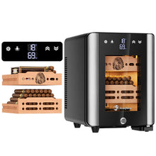Load image into Gallery viewer, LIHTUN 12L Electric Humidor Cabinet with Wood-Lined Interior, Holds Up to 80 Cigars, Ammonia Reduction, Variable Temperature & Humidity Control, 2 Cedar Wood Drawers, Digital Display, Safety Lock, Cigar Humidor Gift for Cigar Lovers