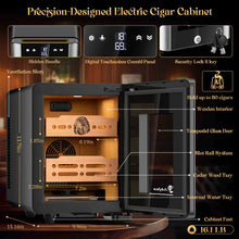 Load image into Gallery viewer, LIHTUN 12L Electric Humidor Cabinet with Wood-Lined Interior, Holds Up to 80 Cigars, Ammonia Reduction, Variable Temperature & Humidity Control, 2 Cedar Wood Drawers, Digital Display, Safety Lock, Cigar Humidor Gift for Cigar Lovers