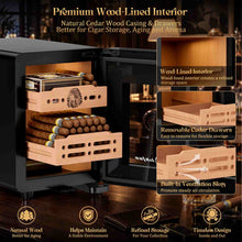 Load image into Gallery viewer, LIHTUN 12L Electric Humidor Cabinet with Wood-Lined Interior, Holds Up to 80 Cigars, Ammonia Reduction, Variable Temperature & Humidity Control, 2 Cedar Wood Drawers, Digital Display, Safety Lock, Cigar Humidor Gift for Cigar Lovers