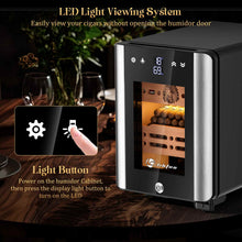 Load image into Gallery viewer, LIHTUN 12L Electric Humidor Cabinet with Wood-Lined Interior, Holds Up to 80 Cigars, Ammonia Reduction, Variable Temperature & Humidity Control, 2 Cedar Wood Drawers, Digital Display, Safety Lock, Cigar Humidor Gift for Cigar Lovers