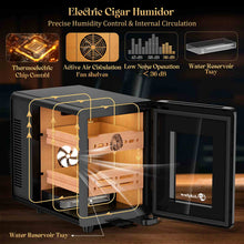 Load image into Gallery viewer, LIHTUN 12L Electric Humidor Cabinet with Wood-Lined Interior, Holds Up to 80 Cigars, Ammonia Reduction, Variable Temperature & Humidity Control, 2 Cedar Wood Drawers, Digital Display, Safety Lock, Cigar Humidor Gift for Cigar Lovers