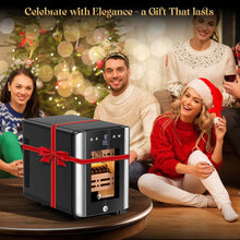 Load image into Gallery viewer, LIHTUN 12L Electric Humidor Cabinet with Wood-Lined Interior, Holds Up to 80 Cigars, Ammonia Reduction, Variable Temperature & Humidity Control, 2 Cedar Wood Drawers, Digital Display, Safety Lock, Cigar Humidor Gift for Cigar Lovers