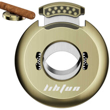 Load image into Gallery viewer, LIHTUN 2-in-1 Cigar Cutter, Gear Guillotine Cutter with Built in Cigar Holder, Stainless Steel Blades, Cuts Up to 60 Ring Gauge Cigars