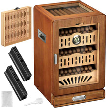 Load image into Gallery viewer, LIHTUN Glass Top Humidor Cabinet Holds Up to 150 Cigars, Desktop Cigar Humidor with 4 Spanish Cedar Wood Shelves and 1 Accessories Drawer, 1 Digital Hygrometer Thermometer, 2 Humidifiers