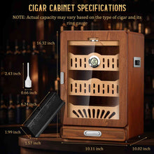 Load image into Gallery viewer, LIHTUN Glass Top Humidor Cabinet Holds Up to 150 Cigars, Desktop Cigar Humidor with 4 Spanish Cedar Wood Shelves and 1 Accessories Drawer, 1 Digital Hygrometer Thermometer, 2 Humidifiers