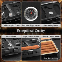 Load image into Gallery viewer, TISFA Travel Humidor Box for 5 Cigars, Includes 2 Multifunctional Cigar Cutters, Cigar Punch, Cigar Humidifier, Hygrometer, Portable Cedar Wood Lined Cigar Case