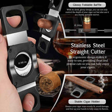 Load image into Gallery viewer, TISFA Travel Humidor Box for 5 Cigars, Includes 2 Multifunctional Cigar Cutters, Cigar Punch, Cigar Humidifier, Hygrometer, Portable Cedar Wood Lined Cigar Case