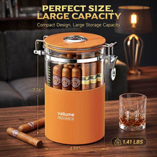 Load image into Gallery viewer, VALLUME Glass Humidor Jar with Hygrometer and Humidifier, Premium Cigar Storage Box with Silicone layer, Spanish Cedar Wood & Airtight Wooden Lid, Holds Up to 20 Cigars