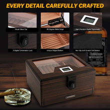 Load image into Gallery viewer, LIHTUN Cigar Humidor and Cigar Lighter Kit, Cedar Wood Cigar Case with Digital Hygrometer & Lock, All In One Butane Lighter, Holds Up to 50 Cigars