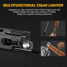 Load image into Gallery viewer, LIHTUN Cigar Humidor and Cigar Lighter Kit, Cedar Wood Cigar Case with Digital Hygrometer & Lock, All In One Butane Lighter, Holds Up to 50 Cigars