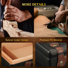 Load image into Gallery viewer, FANKAI PU Leather Travel Humidor with Hygrometer Humidifier, Glass Top Cedar Wood Storage Cigar Case with Divider, Holds Up to 50pcs Cigars