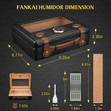 Load image into Gallery viewer, FANKAI PU Leather Travel Humidor with Hygrometer Humidifier, Glass Top Cedar Wood Storage Cigar Case with Divider, Holds Up to 50pcs Cigars