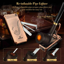 Load image into Gallery viewer, KEJIAR Pipe Set, Soft Flame Pipe Lighter with Stand Tamper Scraper Pick, Leather Pipe Bag for 2 Pipes, Handmade Wooden Pipe with 2 Filter Screen Balls,2 Pipe Bits,5 Pipe Cleaners
