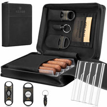 Load image into Gallery viewer, KEJIAR Travel Humidor Case with Cigar V Cutter, Straight Cigar Cutter, Cigar Punch, Cigar Humidifier Pack