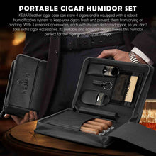 Load image into Gallery viewer, KEJIAR Travel Humidor Case with Cigar V Cutter, Straight Cigar Cutter, Cigar Punch, Cigar Humidifier Pack