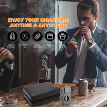 Load image into Gallery viewer, LIHTUN Cigar Humidor, Leather Cedar Wood Travel Cigar Case and Multifunctional 5-in-1 Cigar Lighter Set, Portable Humidor Box with hygrometer, Holds 7 Cigars