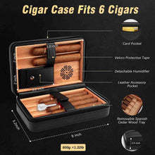 Load image into Gallery viewer, TISFA Cigar Humidor, Leather Cedar Wood Cigar Case with Cigar Lighter, V Cut Cigar Cutter, Cigar Holder 3 in 1, Portable Travel Cigar Humidor Box with Humidifier, Cigar Gift Set