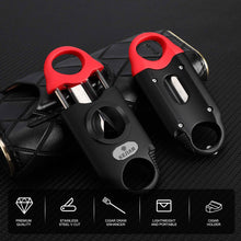 Load image into Gallery viewer, Cigar Cutter Stainless Steel V-Cut with Draw Enhancer Tool, 2 Cigar Holder, Multifunctional V Cut Cigar Clipper Scissors Up to 56 Gauge