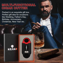 Load image into Gallery viewer, Cigar Cutter Stainless Steel V-Cut with Draw Enhancer Tool, 2 Cigar Holder, Multifunctional V Cut Cigar Clipper Scissors Up to 56 Gauge