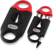 Load image into Gallery viewer, Cigar Cutter Stainless Steel V-Cut with Draw Enhancer Tool, 2 Cigar Holder, Multifunctional V Cut Cigar Clipper Scissors Up to 56 Gauge