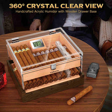Load image into Gallery viewer, VALLUME Acrylic Cigar Humidor, Desktop Humidor Box with Cigar Accessory Drawer, Includes Gel Humidifier and Digital Hygrometer, Cedar Wood Tray, Holds Up to 60 Cigars