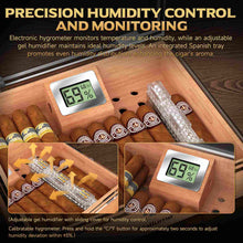 Load image into Gallery viewer, VALLUME Acrylic Cigar Humidor, Desktop Humidor Box with Cigar Accessory Drawer, Includes Gel Humidifier and Digital Hygrometer, Cedar Wood Tray, Holds Up to 45 Cigars