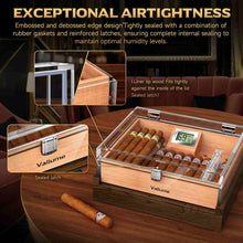 Load image into Gallery viewer, VALLUME Acrylic Cigar Humidor, Desktop Humidor Box with Cigar Accessory Drawer, Includes Gel Humidifier and Digital Hygrometer, Cedar Wood Tray, Holds Up to 45 Cigars