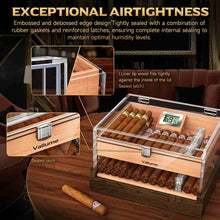 Load image into Gallery viewer, VALLUME Acrylic Cigar Humidor, Desktop Humidor Box with Cigar Accessory Drawer, Includes Gel Humidifier and Digital Hygrometer, Cedar Wood Tray, Holds Up to 60 Cigars