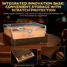 Load image into Gallery viewer, VALLUME Acrylic Cigar Humidor, Desktop Humidor Box with Cigar Accessory Drawer, Includes Gel Humidifier and Digital Hygrometer, Cedar Wood Tray, Holds Up to 45 Cigars