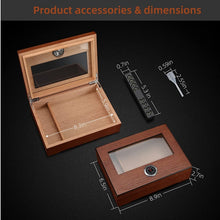 Load image into Gallery viewer, TISFA Cigar Humidor, Glass Top Cigar Box with Hygrometer Humidifier and Divider, Desktop Cedar Wood Storage Case Holds 20-30 Cigars