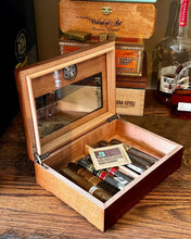 Load image into Gallery viewer, TISFA Cigar Humidor, Glass Top Cigar Box with Hygrometer Humidifier and Divider, Desktop Cedar Wood Storage Case Holds 20-30 Cigars
