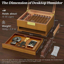Load image into Gallery viewer, TISFA Wooden Humidor, Glass Top Cigar Box with Digital Hygrometer, Adjustable Humidifier, Accessories Drawer, Holds Up to 30 Cigars